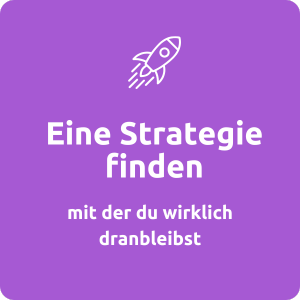Mini-Kurs Raus aus dem Hamsterrad: "Eine Strategie finden, mit der du wirklich dranbleibst." Visualisiert mit einer Rakete als Symbol fürs Dranbleiben und Loslegen.“